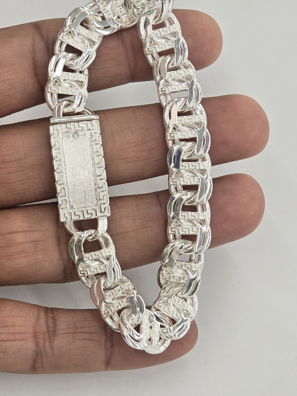925 Sterling Silver Chino Link Greek Cut Bracelet 11.3 mm